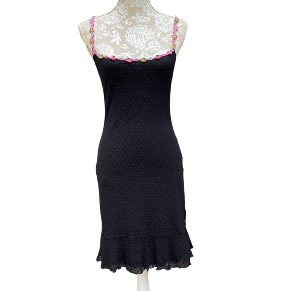 Whimsigoth Betsey Johnson Y2K Swiss Dot Slip Dress Pink Flowers NWT M - Picture 2 of 11